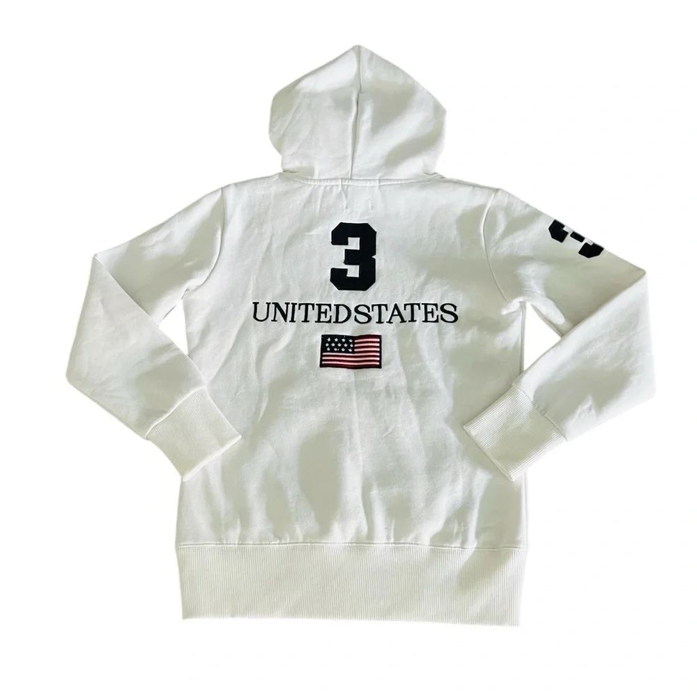 POLO RALPH LAUREN White Hoodie with USA and Polo Logo Boys Size Medium NWT